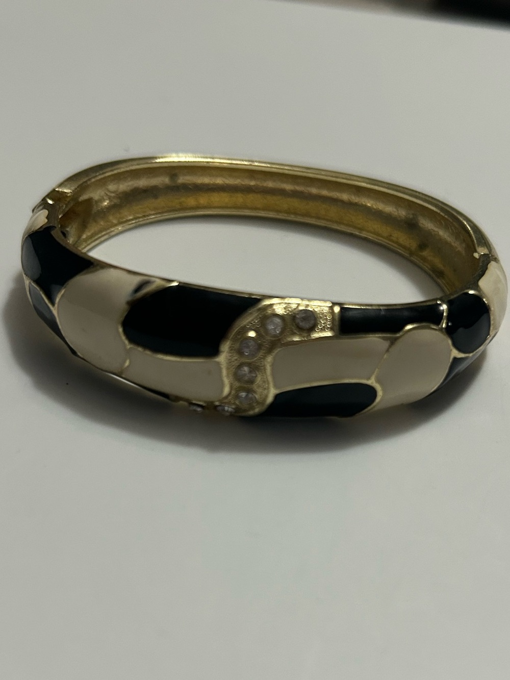Women’s Black/white/rhinestone enamel hinges bracelet Vintage Jiu Long Xing